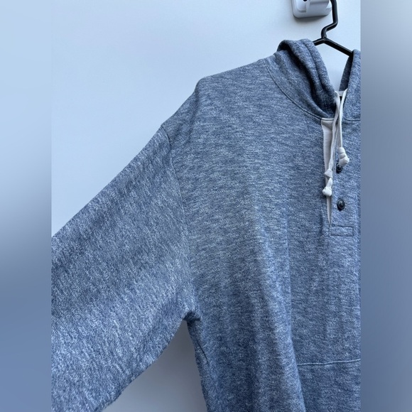 Vince Textured Double Knit Henley Heather Blue Cream Cotton Hoodie Size Large - Picture 6 of 16